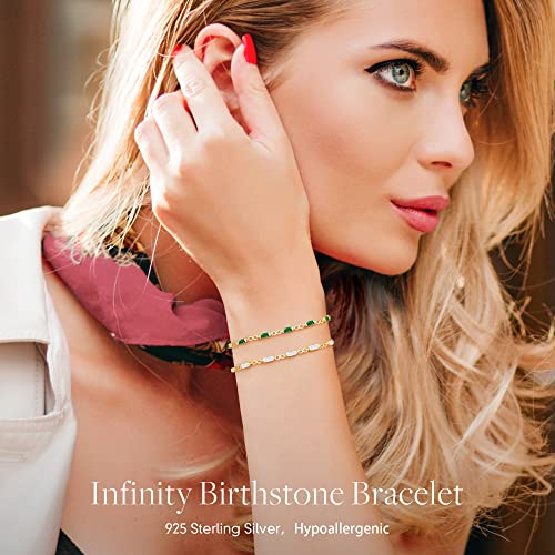 Cde 925 Sterling Silver Birthstone Tennis Bracelets For Women Dainty Simple Infinity Symbol Link Charm Bracelet Birthday Anniversary Valentine's Mother's Day Gifts For Mom Wife Mom Her Girl, Chain Length 6.7”+1.6” (Gold-04-April-Diamond) #TOP2