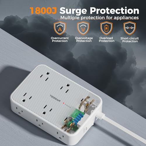 Image of TESSAN Surge Protector Power Strip, 10FT Flat Extension Cord