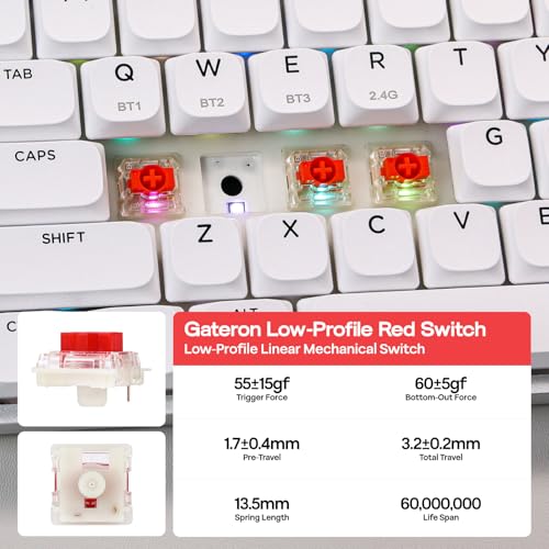 Image of EPOMAKER Luma84 Low Profile Aluminum Mechanical Keyboard, QMK /VIA Programmable, Tri-Mode Wireless, Win /MAC /Linux Compatible, RGB Backlight (White&Purple, Gateron Low-Profile Red Switch)
