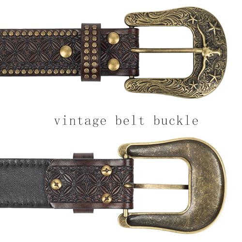 Image of Western-Leather-Belts-Women Vintage Waist-Belts with Hollow Out Flower