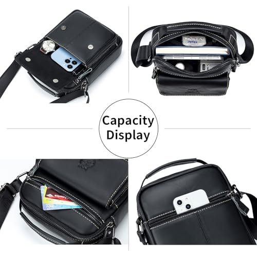 Image of Small Leather Messenger Bag for Men, Man Bag Crossbody, Men's Shoulder Bags Leather Man Purse Handbag