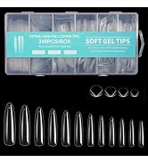 Cycullinyt 240Pcs Round Soft Gel Nail Tips, Long Round Nails, 12 Sizes Full Cover Acrylic Fake Na...