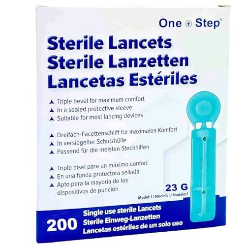 200 x One Step Lanzetten 23 G I Sterile Einweglanzetten I Blutlanzetten I Sicherheitslanzetten für Blutentnahme I Blutzuckermessung I Passend für alle gängigen Stechhilfen