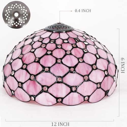Image of 12 Inch Tiffany Stained Glass Lamp Shade Replacement Only(Pink) | Stained Glass Style Lampshade with Cap fit for Table lamp Pendant Light Ceiling Fixture