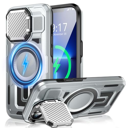 WASTROYAL Camera Stand Case for iPhone 13 Pro, [Compatible with MagSafe] [Lens Cover] 2024 Version Military Grade Protective Soft Case for iPhone 13 Pro 6.1 inch Men Women, Grey