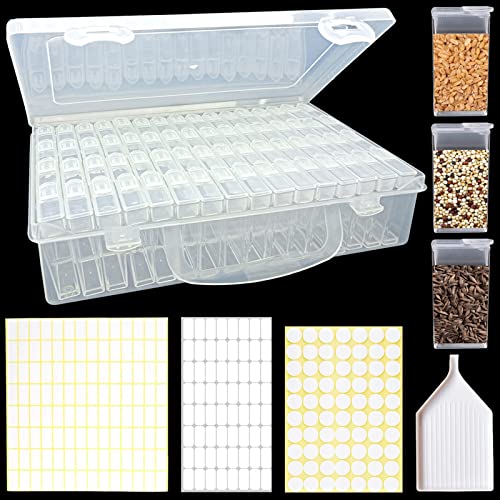 Image of 64pcs Grids Bead Organizer and Storage Diamond Painting Containers Portable Plastic Case Box Arts Crafts Storage for Seeds Beads Sewing Cosmetic Nail Glitter Powder Small Parts Rhinestones (Square)
