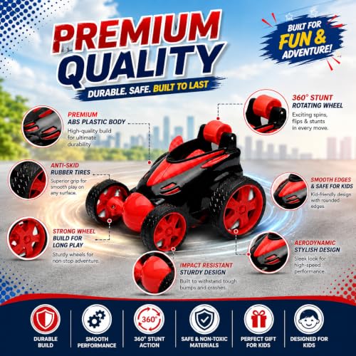 Image of 360 Rotating & Rolling Stunt Car Toy for Kids, Remote Control RC Stunt Racing Car with Spin, Flip, Drift & 90 Upright Demo Functions, in-Built Battery, Gift Box Packaging, Multicolor
