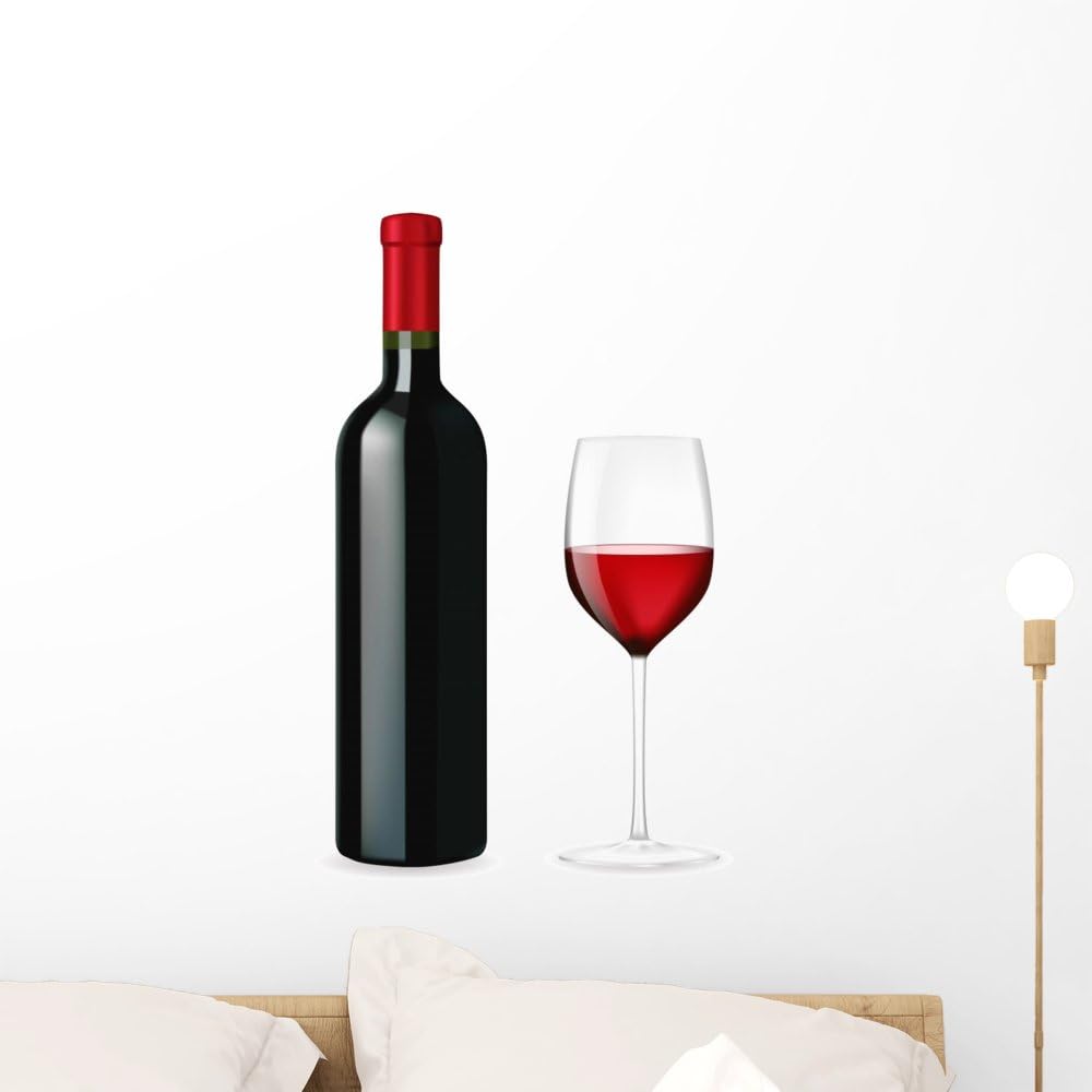Wallmonkeys FOT-79367534-18 WM170195 Bottle of Red Wine with a Glass Peel and Stick Wall Decals, 18" H x 14" W-Small