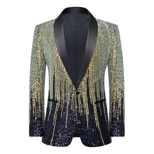 Men Slim Fit Shiny Blazers Gradient Sequin Classic Suit Jacket Wedding Performance Party Sport Coat Event
