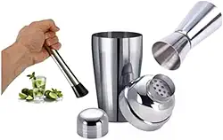 Kit Inox Caipirinha Drinks Coqueteleira Dosador e Socador