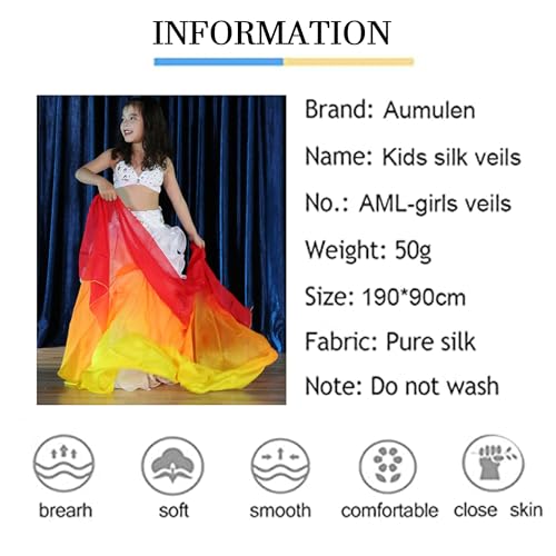 Image of Aumulen 8mm Girls Hand-Made Belly Dance Silk Scarf Veils Gradual Colors