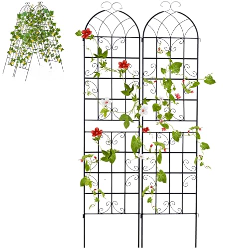 GiantexUK 180/220x50cm Garden Trellis, 2pcs 6ft/7.2ft Tall Galvanized Metal Fence Climbing Plants Support Frame, Rustproof Lattice Grid Panels Barrier Edge Border for Rose Vine Vegetable (220 x 50cm)