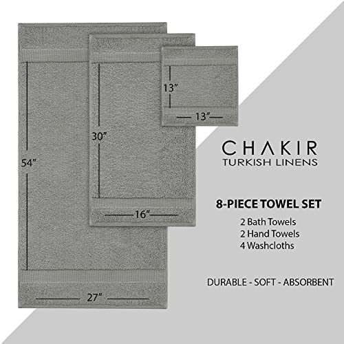 Chakir Turkish Linens | Hotel & Spa Quality 100% Cotton Premium Turkish Towels | Soft & Absorbent (8-Piece Towel Sets, Gray) #TOP5