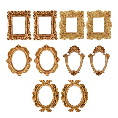 Image of HASTHIP10PCS Mini Resin Photo Frames Set Vintage Gold Baroque Floral Embossed Frames for DIY Crafts, Scrapbooking, Wall Decor & Small Photo Display