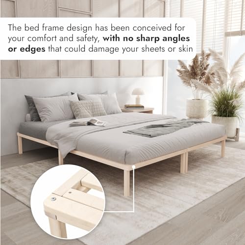 Bettgestell 120x190 cm Lisette mit Lattenrost mit Füßen – Futonbett aus Vollholz mit Rollrost – Bettrahmen 300 kg belastbar – Stabiles Holzbett – unbehandeltes FSC®-zertifiziertes Massivholz