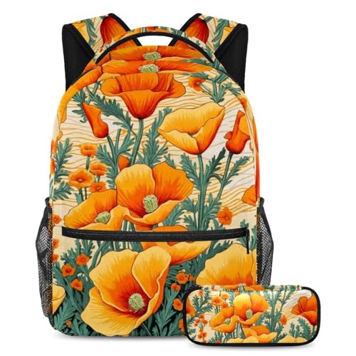 Sac à dos coquelicot 2 pièces grand compartiment pour ados et voyages