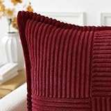 Artscope Corduroy Cushion Covers Pack of 2 Modern Patchwork Throw Pillow Covers Soft Pillowcase Broadside Decorative Textured Cushions for Home decor Sofa Bedroom Couch Wine Red 40x40cm - Image 4
