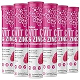 Vitamin C 1000mg & Zinc 15mg Raspberry Flavour Effervescent Tablets - High Strength Tablets for a Healthy Immune System (6 Tubes)