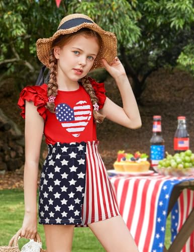 Image of Arshiner Girls 2 Piece Outfits Summer Clothes Ruffle Short Sleeve Shirts Top and High Waist Paper Bag Shorts Set with Pockets