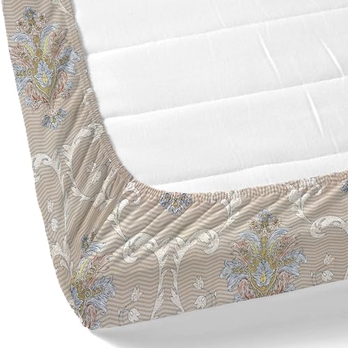 Image of Dreamscape Microfibre Wrinkle & Fade Resistant Fitted Bedsheet for King Bed, 140TC, 1 Fitted Bed Sheet (Size 72 x 78 inches + 12 inches Pocket) with 2 Pillow Covers, Beige
