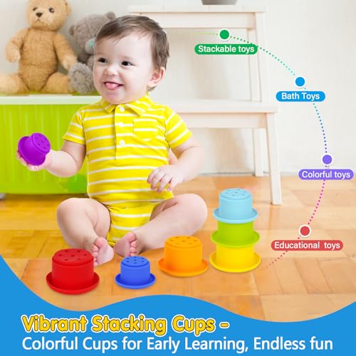 Image of KMTJT Montessori Educational Toys for 1+ Year Old Toddler, 1st First Birthday Gifts for 1-2 Years, Includes Stacking Cups, 2 in 1 Object Permanence Box, Bead Maze, Mirror Puzzle and More
