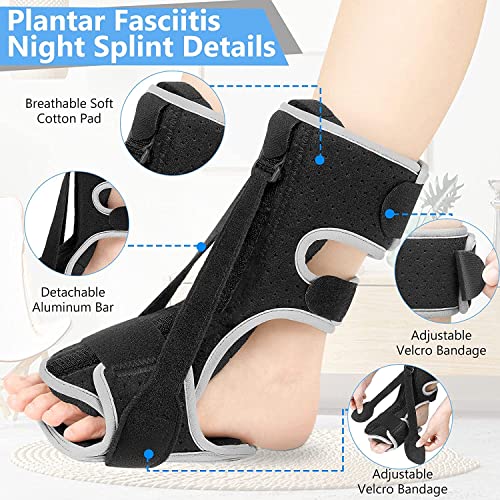 Woshshen Plantar Fasciitis Night Splint, Adjustable Plantar Fasciitis Relief Night Splint For Women & Men, Relief Brace For Plantar Fasciitis Relief, Achilles Tendonitis And Foot Drop (Black, Large) #TOP2