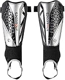 Sportout Kids Jugend Erwachsene Fußball Schienbeinschoner mit schützender Hartschale, bietet umfassenden Schutz für die Beine Ihrer Kinder. (Silber, M)