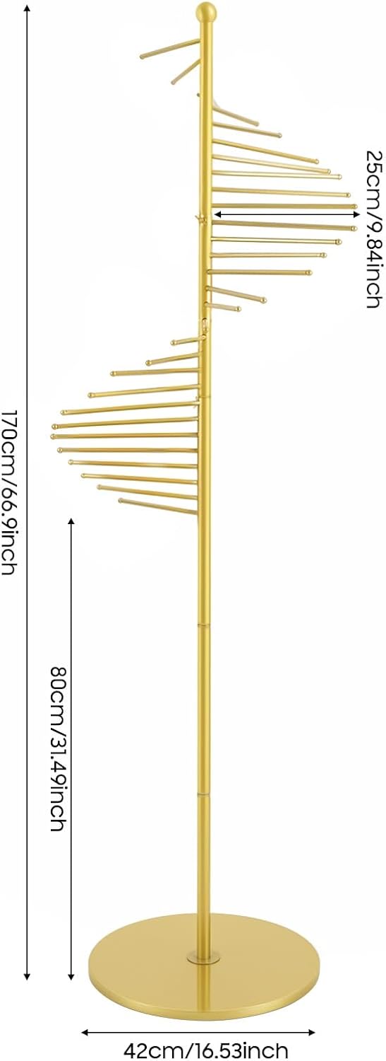 Metal Scarf Rack, Freestanding Scarf Display Rack, Spiral Design Commercial Hijab Storage Organizer Holder, Space Saving Belt Hanger Shelve for Home, Shopping Mall, Clothing Store (Gold)