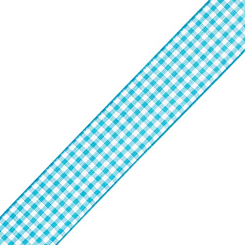 AVANAVA Gingham Ribbon 25mm Plaid Polyester Check Woven Ribbon for Crafts Gifting and Wedding (22 Meters-Roll, Turquoise) - Image 2