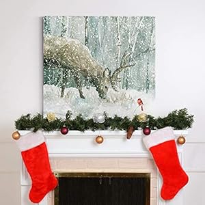 Renditions gallery reindeer and cardinal wall art cute christmas artwork snowy winter forest scenic nature premium gallery wrapped canvas decor ready to hang 32 in h x 32 in w made in america  urban country home decor