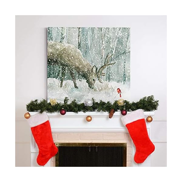 Renditions gallery reindeer and cardinal wall art cute christmas artwork snowy winter forest scenic nature premium gallery wrapped canvas decor ready to hang 32 in h x 32 in w made in america  urban country home decor