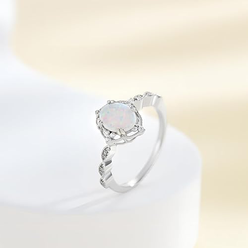 Miniatura 4 de 925 Sterling Silver Opal Engagement Rings for Women Center 1.5CT Oval Cut Opal Promise Wedding Rings with Cubic Zirconia for Her