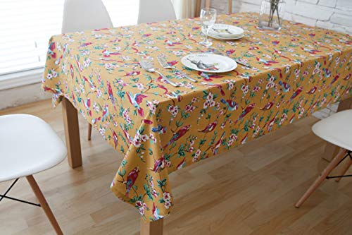 Nappe lin coton oiseaux fleurs pour table rectangulaire de salon