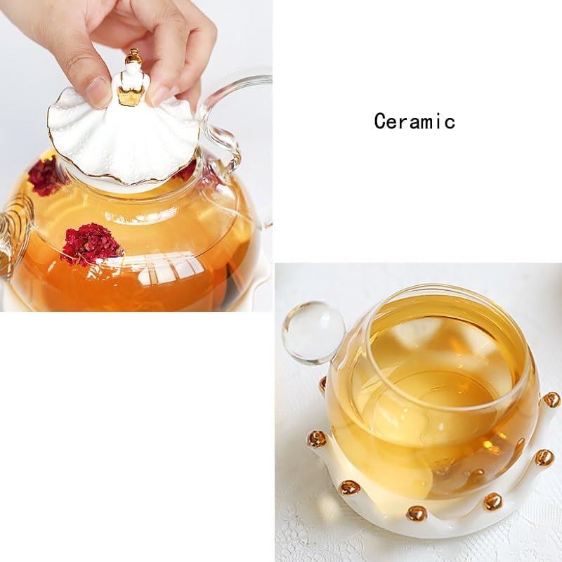 European Afternoon Tea Sets White Gilded Ceramic Glass Teapot Fruit Heating Set