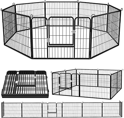 WOKEEN Bold Metal Dog Playpen for Medium/Small Animals, 8 Panels 24"/32"/40"/46" Height x 32" Width, Dog Fence Exercise Pen with Doors, Pet Puppy Playpen for Outdoor, Indoor, RV, Camping, Yard.