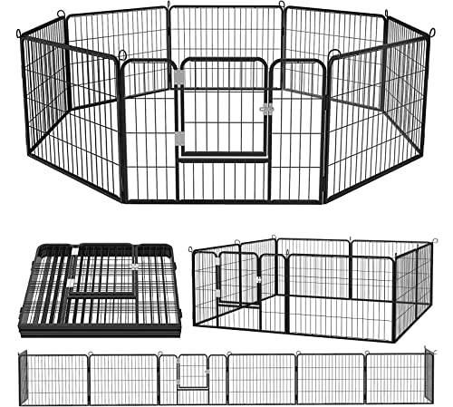 Wokeen Bold Metal Dog Playpen For Medium/Small Animals, 8 Panels 24"/32"/40"/46" Height X 32" Width, Dog Fence Exercise Pen With Doors, Pet Puppy Playpen For Outdoor, Indoor, Rv, Camping, Yard. #TOP2