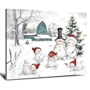 Snowman Christmas Pictures Wall Decor: Christmas Canvas Wall Art Winter Snowman Family Poster Blue Barn Prints Paintings Farmhouse Christmas Decorations for Home Bedroom Living Room 10" x 12" Snowman Christmas Pictures Wall Decor Christmas Canvas Wall Art Winter Snowman Family Poster Blue Barn Prints Paintings Farmhouse Christmas Decorations for Home Bedroom Living Room 10 x 12