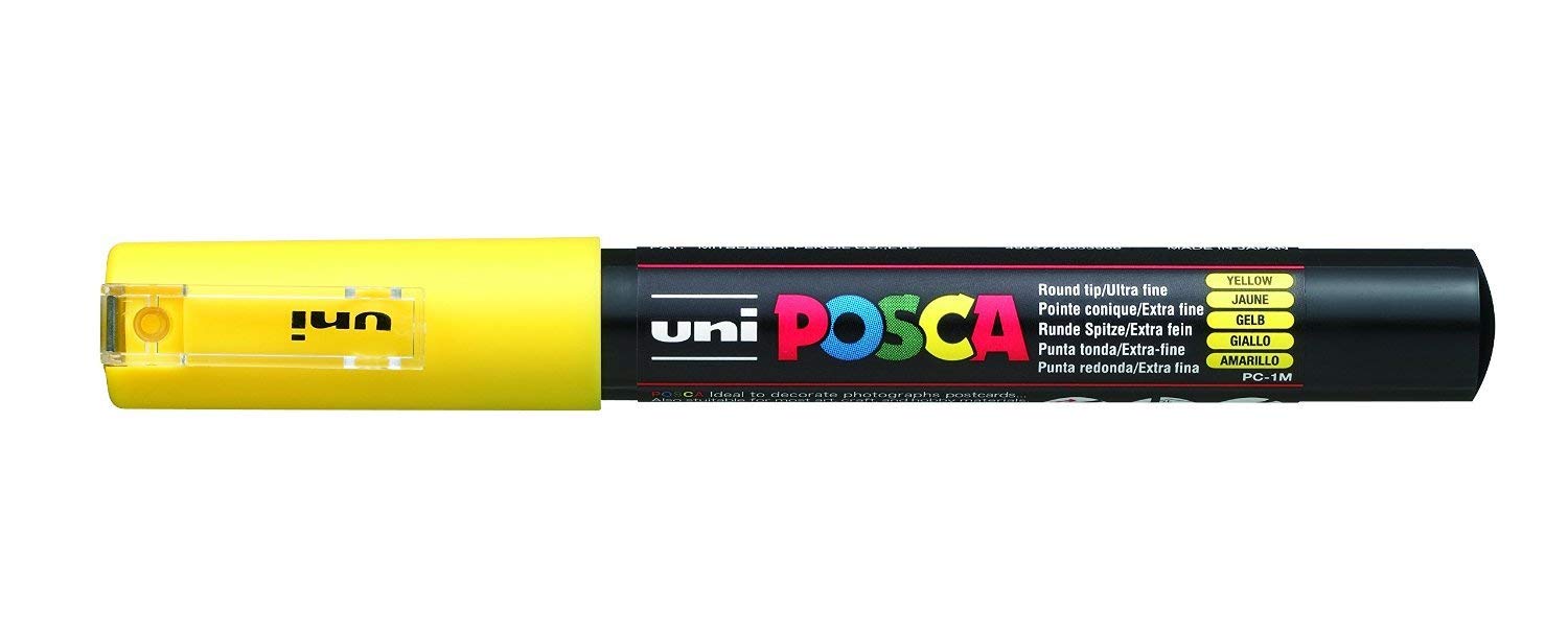 Lot de 12 Marqueur peinture à eau, encre à pigmentation jaune, pointe extra fine UNI POSCA PC1MC/J