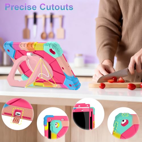 Image of Auizotl Case for iPad 9th /8th /7th Generation 10.2 Inch iPad Case 9th Generation with Screen Protector /Rotate Stand /Pen Holder, Heavy Duty Shockproof i Pad 9th /8th /7th Cases,Colorful Pink