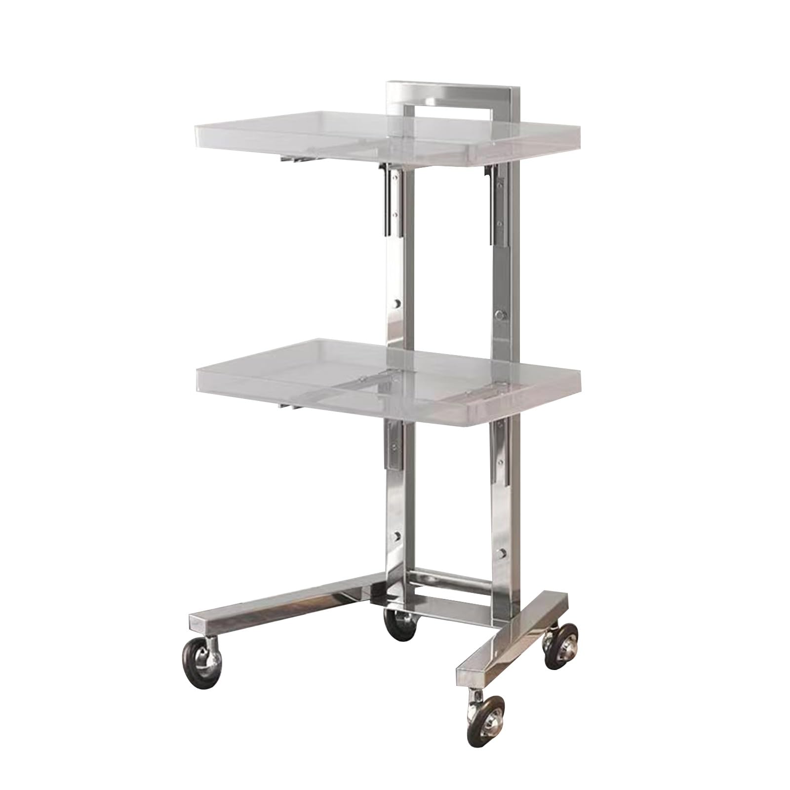 Carrito de acrílico multiusos de 2 niveles con ruedas y bandeja de acero inoxidable extraíble