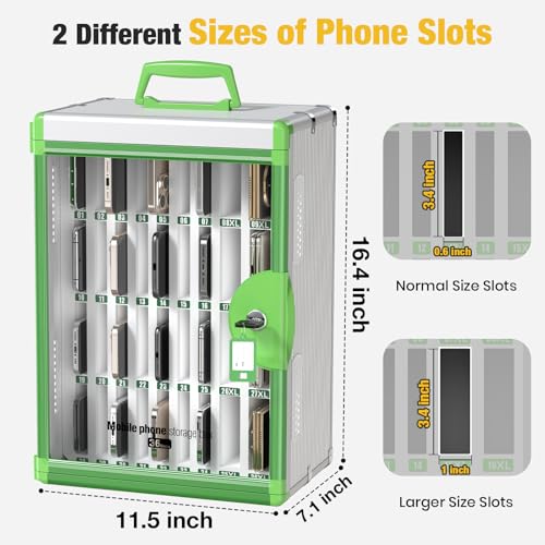 Image of Glosen 36 Slots Cell Phone Storage Locker for Classroom, Portable Phone Locker with Key Lock & Handle, Wall Mounted Phone Lock Box for Office & School, Fits Most Smartphones (Green, 36 Slots)