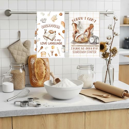 Image of Funny Sourdough Baking Kitchen Towels, Tea Bread Hand Towels | 6 PCS, Absorbent Sour Dough Proofing Flour Sack Hand Dish Towel, Baking Lover Gifts Women Men Chef Tea Cloths Home Decor Gift