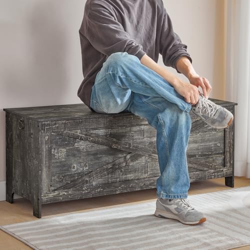 47.2" Toy Chest, Sturdy Entryway Storage Chest with Safety Hinges, Retro Toy Box, Wooden Look Accent Furniture for Living Room, Bedroom, Vintage Gray SCRP48801