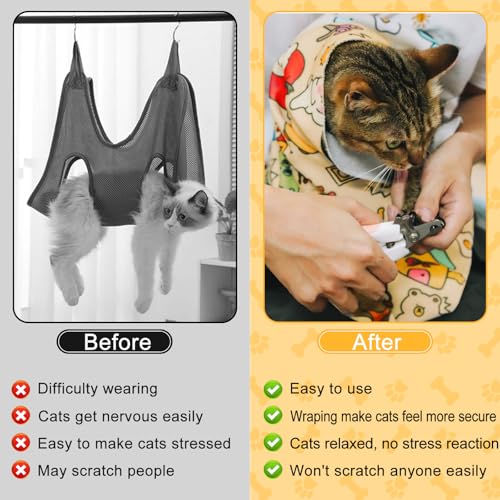 Image of AIERSA 2pcs Cat Wrap for Cutting Nails and Grooming, Cat Restraint Wrap for Nail Clipping, Self-Adhesive Fabric Cat Swaddle Burrito Wrap for Nail Trimming, Cat Grooming Supplies