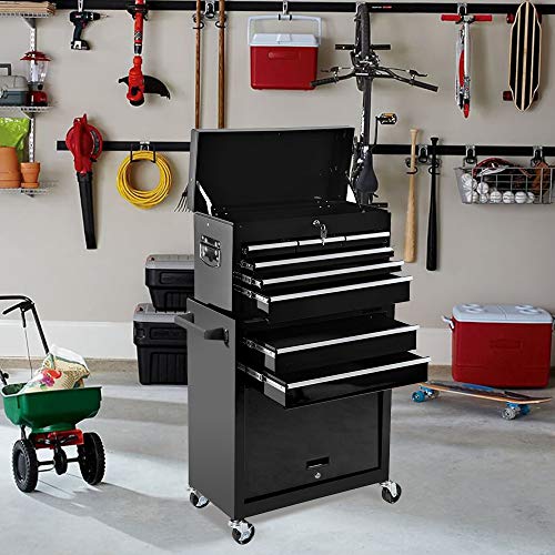 8-Drawer Tool Chest Tool Box,High Capacity Rolling Tool Chest Tool Storage Cabinet with 4 Wheels, 2 in 1 Large Toolbox Tool Organizer with Lockable Drawer for Garage Warehouse Workshop (Big Black)