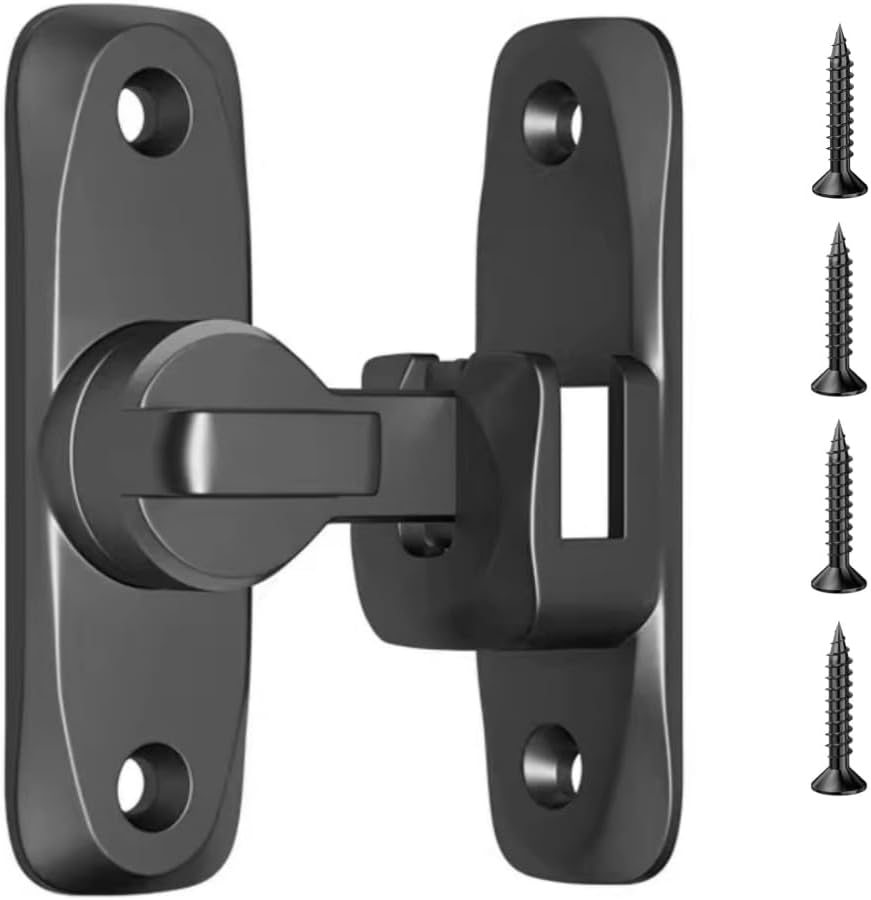 90/180 Degree Angle Flip Sliding Barn Door Lock Hardware Heavy Duty Zinc Alloy Safety Door Bolt Thickened Anti-Rust Security Gate Latches Hook Lock for Barn Garden Bathroom Cabinet Garage(Black)