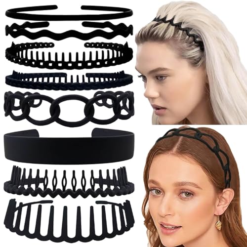 SHEHARUHI Set of 8 Non Slip Plastic Headbands for Women Men Teen and Girls