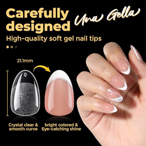 Image of UNA GELLA 600Pcs Short Oval Almond Gel Nail Tips, Round Almond Press on Nails Pre-shaped Soft Gel Clear Fake Nails Tips Full Cover for Nail Extension Home DIY Salon 12 Sizes