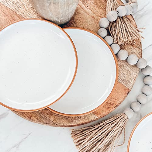 Mora Ceramic Plates Set, 7.8 In - Set Of 6 - The Dessert, Salad, Appetizer, Small Dinner Etc Plate. Microwave, Oven, And Dishwasher Safe, Scratch Resistant. Kitchen Porcelain Dish - Vanilla White #TOP5