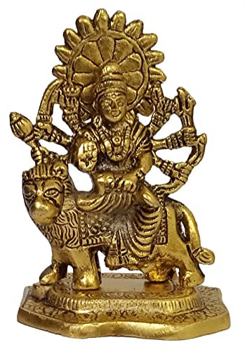 Estatua de Metal Sherawali Durga Ma Dorada 3.5x2.5x5 in miniatura 2